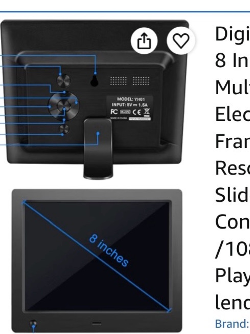 8" Digital Photo Frame/Slideshow/StereoMP3/Calendar/Clock/Remote Control - Black - Picture 4 of 14
